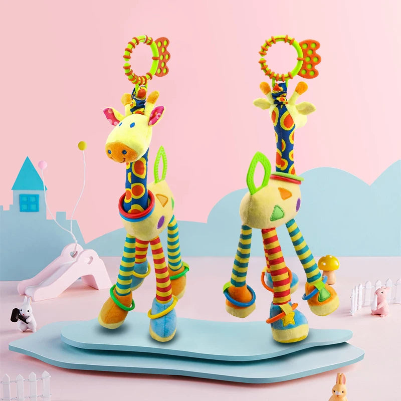 Girafa animal mão sino chocalho de pelúcia bebê walker cama pendurado brinquedos do bebê educação  sensoriais