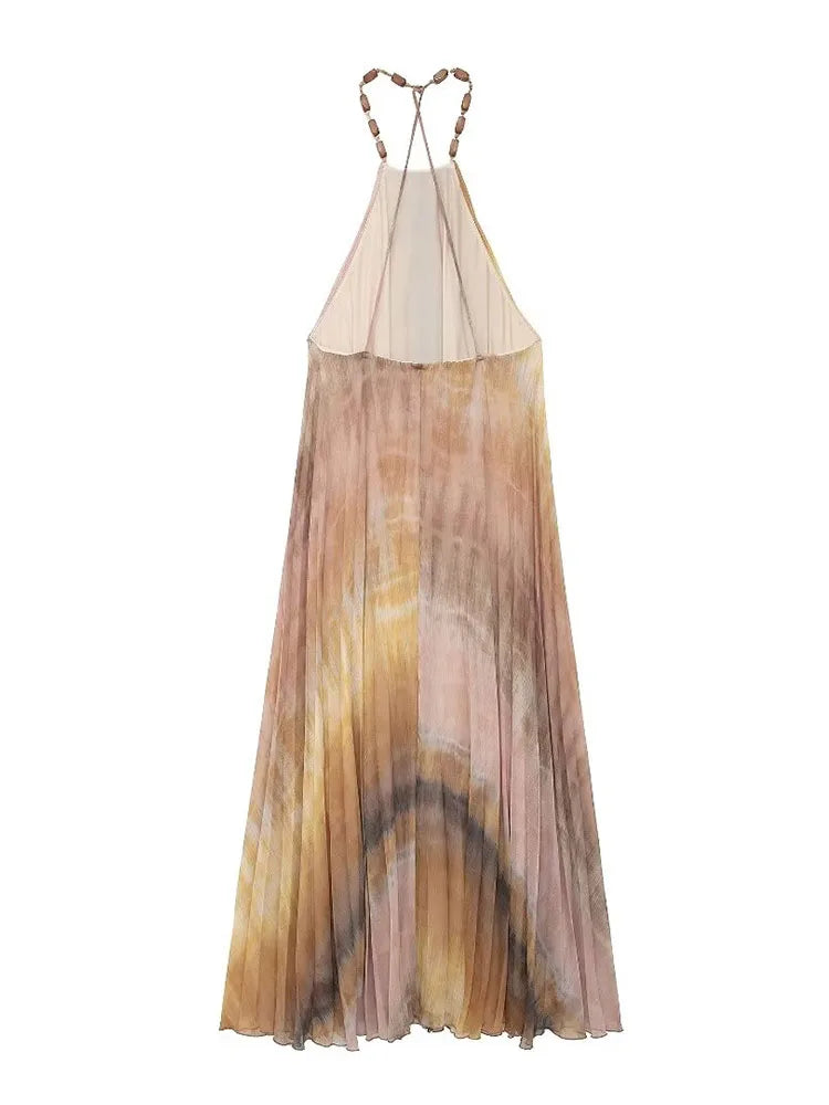 Vestido Tie Dyed  Midi Plissado Festa