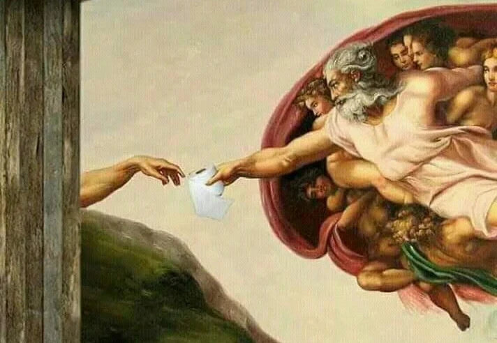 Pôster Mão Retrô de Deus e Adão Engraçado Pintura em Tela Cartaz Para Banheiro