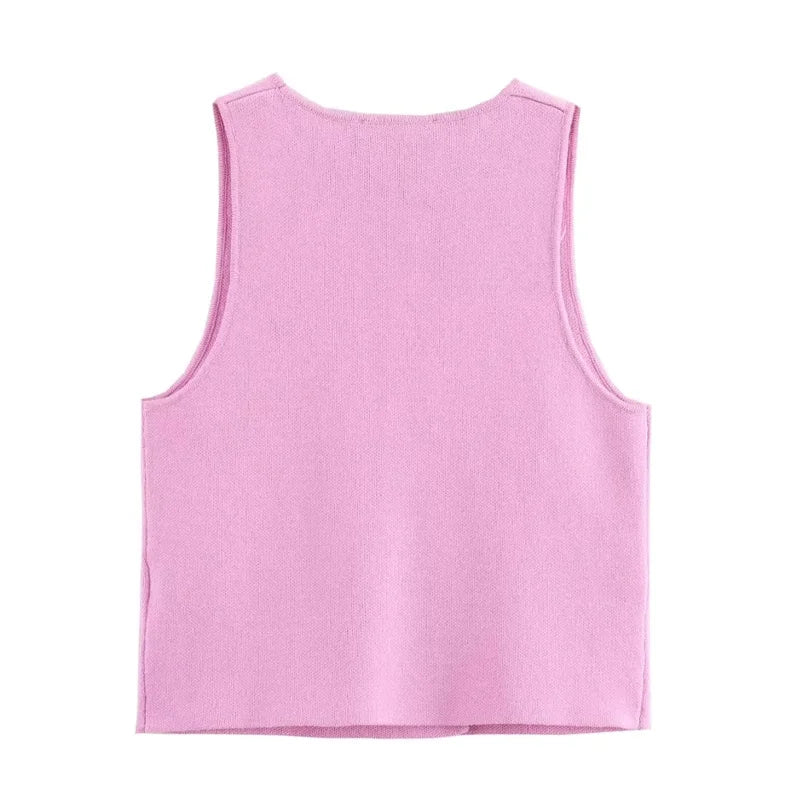 Blusa de Malha Colete Rosa sem Manga