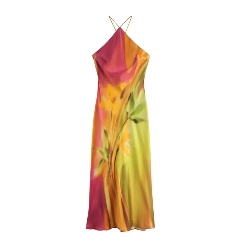 Vestido Summer Retrô Halter Fashion Tie-Dye