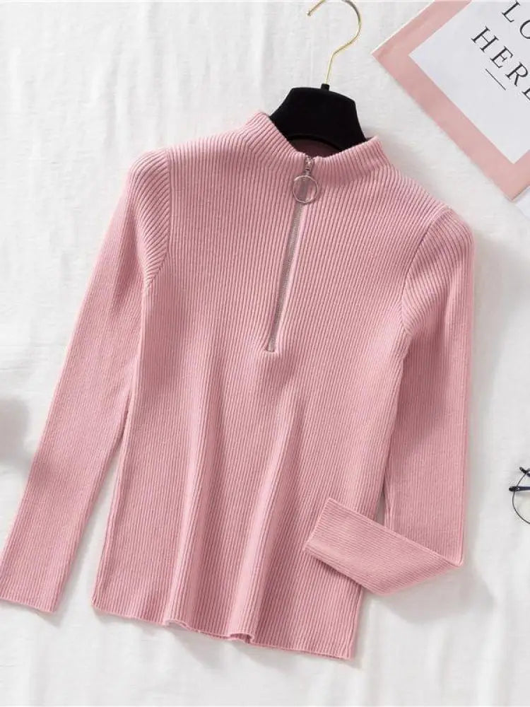 Blusa Gola Alta com Zíper Chic Pullovers