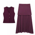 Conjunto Colete e Saia Longa Vinho