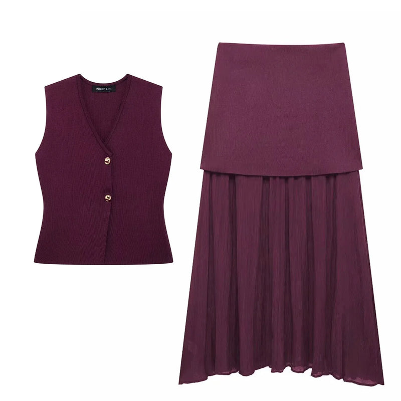 Conjunto Colete e Saia Longa Vinho