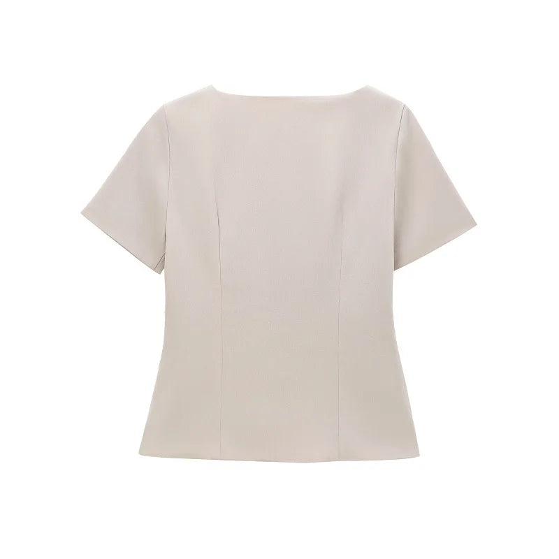 Blusa Colete Caqui Elegante Verão