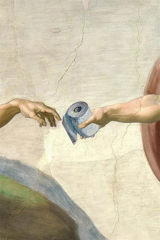 Pôster Mão Retrô de Deus e Adão Engraçado Pintura em Tela Cartaz Para Banheiro