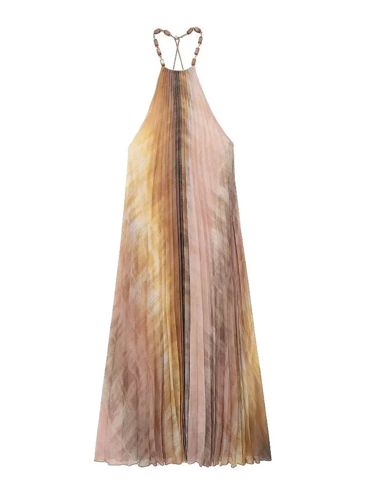 Vestido Tie Dyed  Midi Plissado Festa