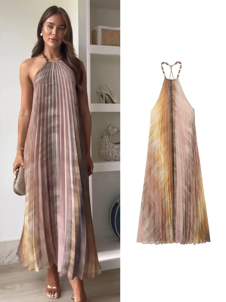 Vestido Tie Dyed  Midi Plissado Festa
