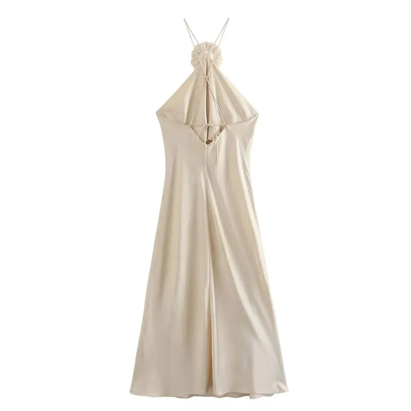Vestido Cetim Branco Leve Flor