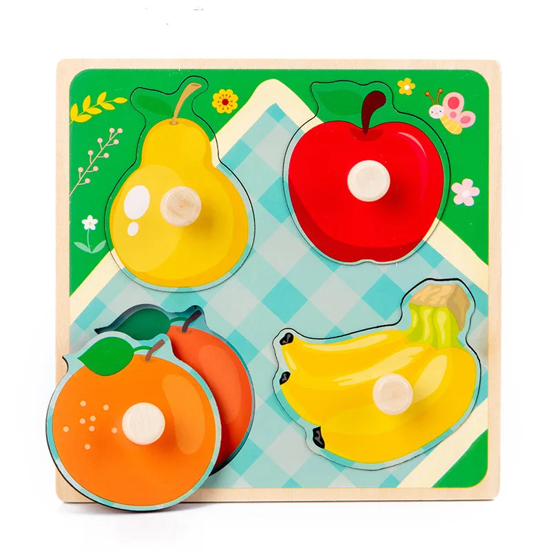Brinquedos do bebê montessori quebra-cabeças de madeira crianças brinquedos mão grab board animais cognição aprendizagem educacional brinquedos para crianças 1-3 anos