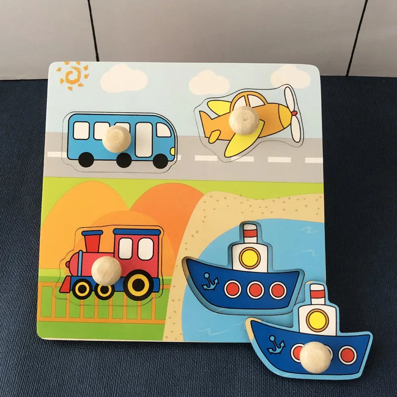 Brinquedos do bebê montessori quebra-cabeças de madeira crianças brinquedos mão grab board animais cognição aprendizagem educacional brinquedos para crianças 1-3 anos