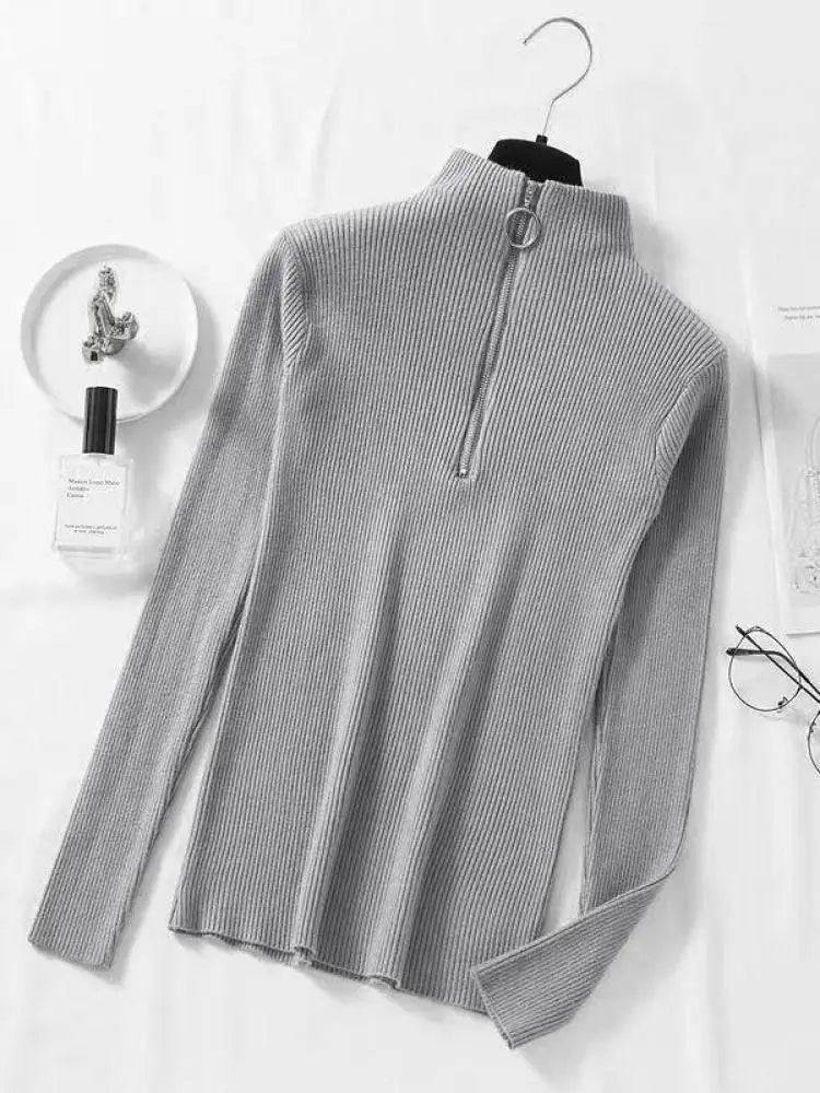 Blusa Gola Alta com Zíper Chic Pullovers